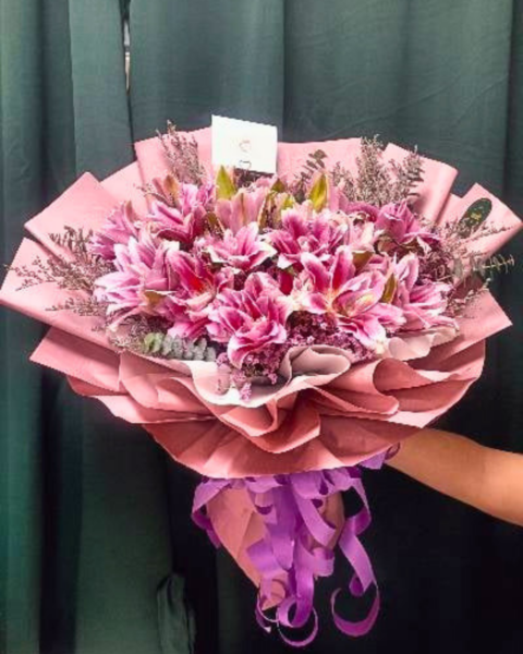 MD-LIB-02 Bouquet of 6 stem Double Petalled Lilium - Image 1